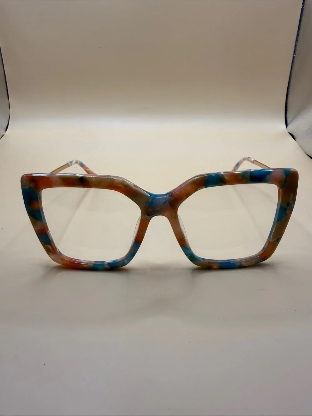 Vooglam Colorful Square Frame Fashion Glasses - Blue & Brown, No prescription